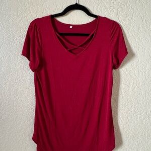 Women's Red V-Neck Top